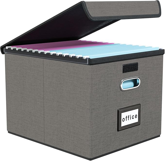 Huolewa File Organizer Box with Lid, Collapsible File Folder Organizer for Office Document Storage, Filing Box with Plastic S