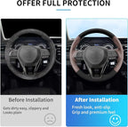 Genuine Leather Hand Sewn Steering Wheel Cover for Toyota RAV4 SUV 2019-2024 /Avalon 2019-2022 /Camry 2018-2024 /Corolla 2020-2025 Accessories, DIY Sew On Full-Wrap Steering Wheel Cover(Brown)