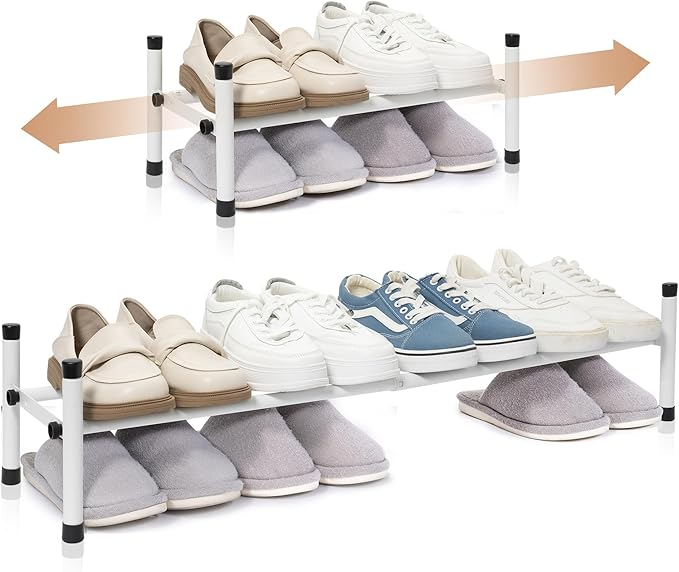 STORAGE MANIAC Expandable Shoe Rack, 4 Pairs Stackable Small Shoe Rack, Metal Adjustable Shoes Organizer for Closet, Entryway