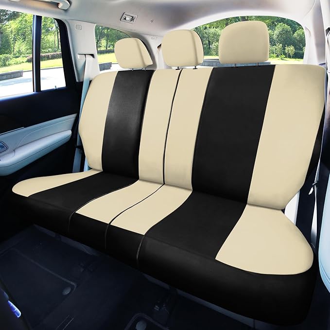 FH Group Car Seat Covers Rear Set Cloth - Universal Fit Automotive Seat Covers, Low Back Front Seat Covers, Solid Back Seat C