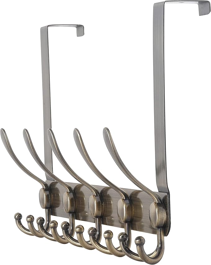 Dseap Over The Door Hook Hanger - Fits 1 3/8" to 1 3/4" Standard Doors | 5 Tri Hooks Heavy Duty Towel/Coat Rack | Door Organi
