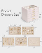 Vlando 5 Layer Jewelry Box for Women, Glass Lid Jewelry Organizer with 5 Drawers for Necklaces Rings Earrings Bracelets - Lig