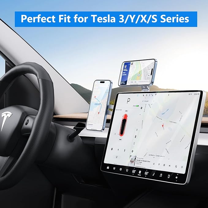Magnetic Phone Holder for Laptop, MagSafe Laptop Phone Mount for iPhone 17/16/15/14/13/12 & All Phones, 180°Adjustable, Magnetic Phone Holder for Tesla Monitor (Silver)