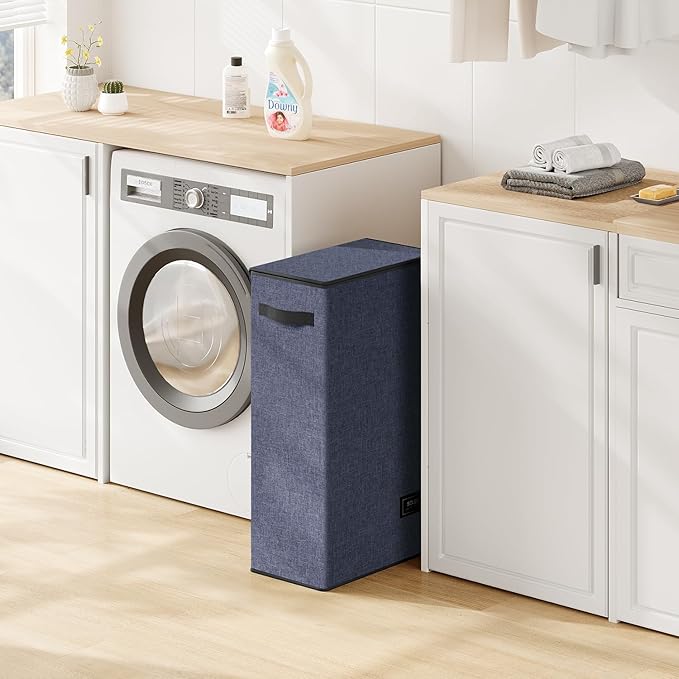 SOLEDI Slim Laundry Hamper with Lid, Narrow Laundry Basket with Removable Bags, Dirty Clothes Hamper with handle, Small Hampe
