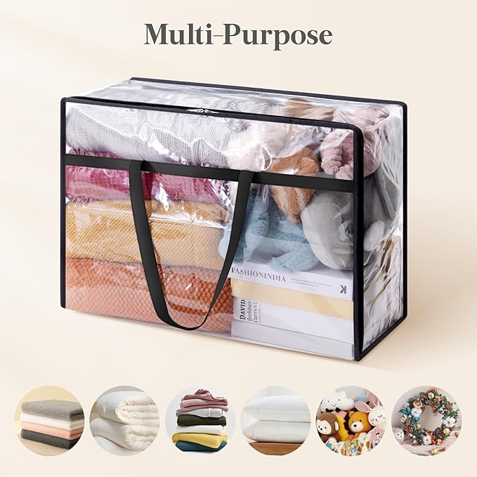Lifewit 6 Pack Clear Clothes Storage Bags, 60L Plastic Blanket Storage Bag, Vinyl Foldable Moving Bags with Zipper, Closet Or