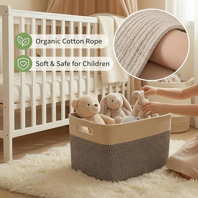 JMvicyroam Woven Blanket Basket,96L Large Storage Bin for Blankets Toys Clothes,Decorative Rope Basket for Living Room Bedroo