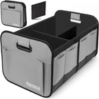 Homeve Trunk Organizer, Car Storage, Reinforced Handles, Collapsible Multi-Compartment, Foldable, Waterproof, Sturdy, 600D Oxford Polyester For Car, SUV, Mini-Van, Grey, 2 Compart
