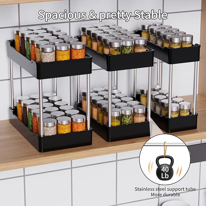 3 Pack Under Sink Organizers and Storage, 2 Tier Bathroom Cabinet Organizer Shelf with Hanging Cups for Kitchen & Bathroom (B
