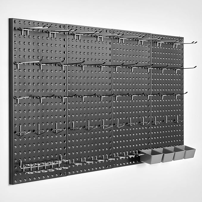 VEVOR Metal Pegboard Panels, 24" x 12" Pegboard, 4 Panels, Heavy Duty Peg Board Wall Organizer with Accessories, for Living R