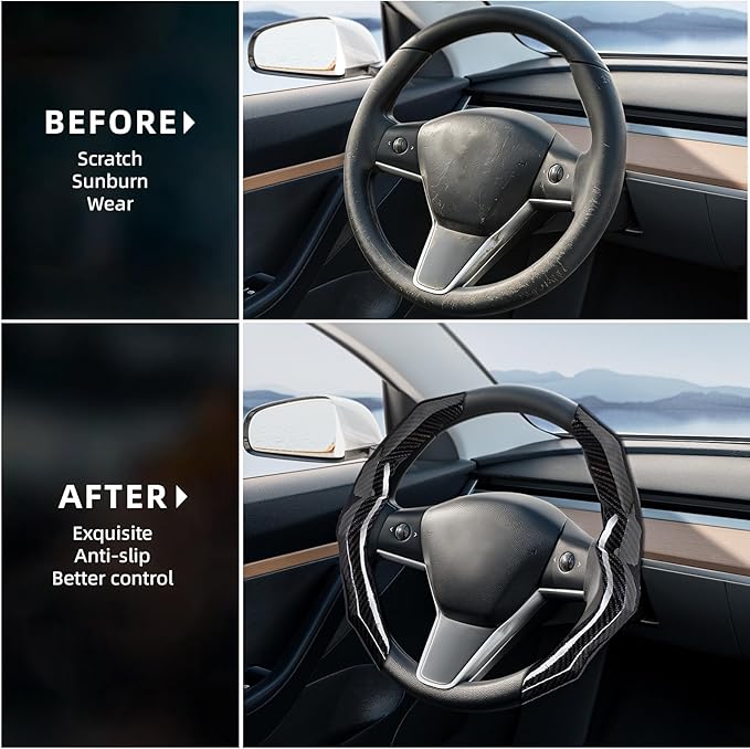Carbon Fiber Steering Wheel Cover with Anti-Slip Lining and Segmented Design 2pcs Universal Steering Wheel Protector for Men 