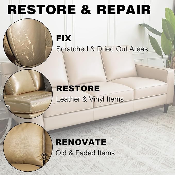 Leather Recoloring Balm, 12oz Large Size Leather Dye, Color Restorer, Scratch Repair, Furniture & Couch Restorer Kit, Repair 