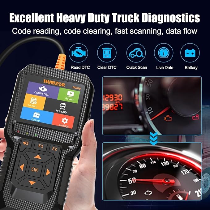 Heavy Duty Truck Scanner, NC610 Diesel Diagnostic Scan Tool for Cummins, Detroit, Freightliner, International, Paccar, 2 in 1