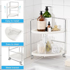 FSyueyun 2-Tier Corner Bathroom Counter Organizer, Tool-Less Installation Vanity Shelf Small Plastics Countertop Makeup Tray 