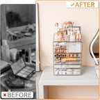 Yieach Acrylic Make up Organizers for Counter,Desk and Vanity,4 Pack Stackable Bathroom Counter Organizer with Drawers,Large 