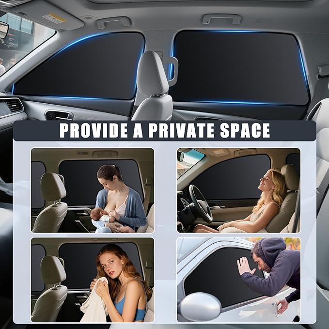 ZATOOTO Car Window Shades for Toyota Highlander 2021-2024, 4 Pcs Magnetic Car Window Covers - 100% Block Light Privacy Curtains, Side Window Sun Shade for Baby Breastfeeding, Sleeping, Camping
