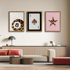 Pink and Black Leopard Wall Art, Lucky Girl 8 Ball Wall Decor Set of 3 Cheetah Lucky Star Poster Canvas Prints, Coquette Mode