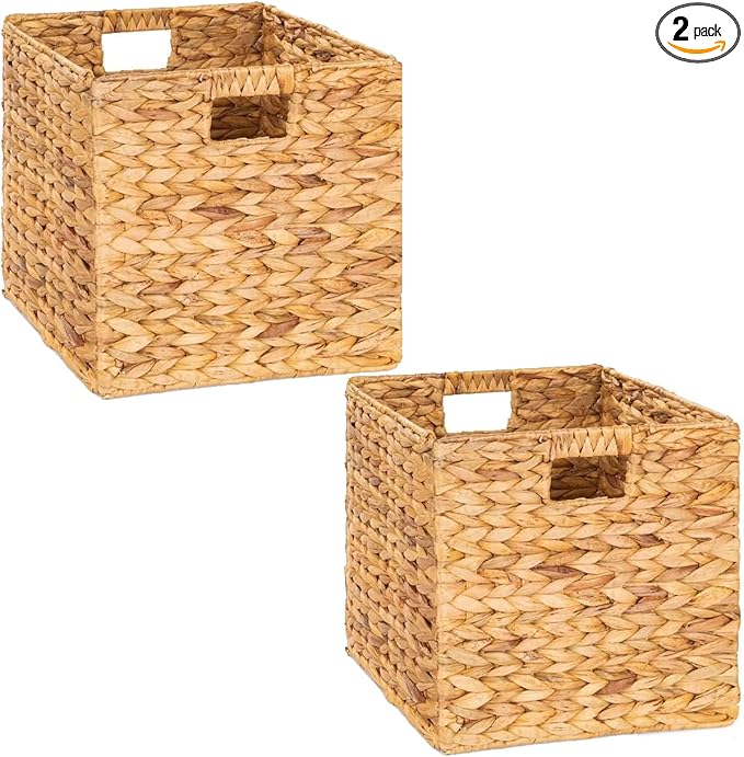 M4DECOR 12x12in Wicker Storage Baskets - Large Cube Storage Bins for Bedroom, Living Room, Nursery (2 Packs)