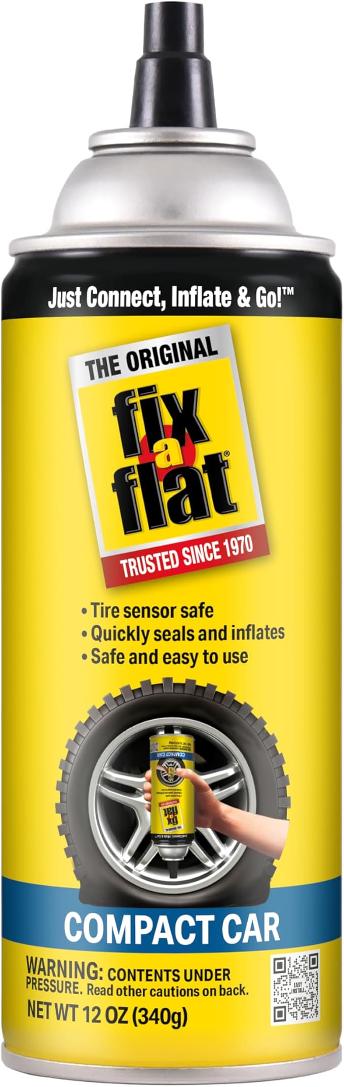 Fix-A-Flat S60410 Aerosol Emergency Flat Tire Repair and Inflator, for Compact Tires, Eco-Friendly Formula, Universal Fit for