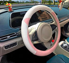 Fashion Cat Ear Leather Steering Wheel Cover Women Girl 15"(38cm) Universal Fit Auto D Shaped Leather Steering Wheel Covers (