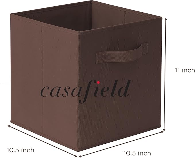 Casafield Set of 6 Collapsible Fabric Cube Storage Bins, Brown - 11" Foldable Cloth Baskets for Shelves, Cubby Organizers & M