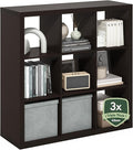 Furinno Cubicle Book Shelf, 9-Cube Bookshelf, Triple Thick Frame Cube Storage Organizer, 1.65" Thick Bookcase, 15.4" x 43.8" 