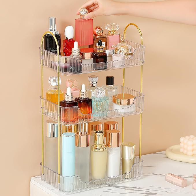 Aveniee Bathroom Counter Organizer, 3 Tier Perfume Skin Care Countertop Storage Shelf, Vanity Makeup Tray for Cosmetic Skinca