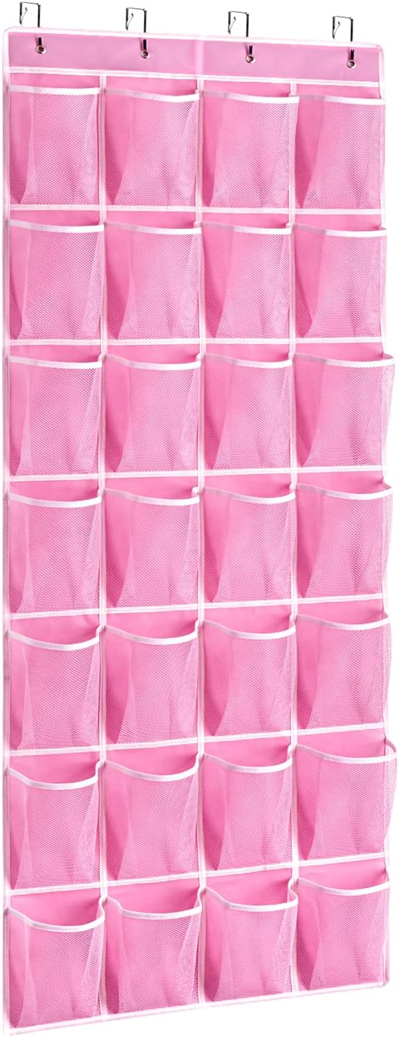 KEEPJOY 28 Pocket Over The Door Shoe Organizer, 2Pack Hanging Shoe Organizer for Door, Hanging Door Shoe Holder Rack with Mes