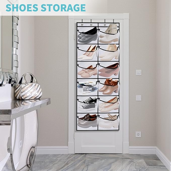 2 Packs Over the Door Shoe Organizer, 24 Extra Large Mesh Pockets Hanging Shoe Boots Rack Holder, Closet Hanging Organizers f