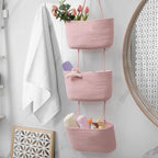 TeoKJ Over the Door Hanging Basket, 3-Tier Woven Cotton Wall-Mounted Storage Organizer Bag Decorative Hanging Nursery Baskets