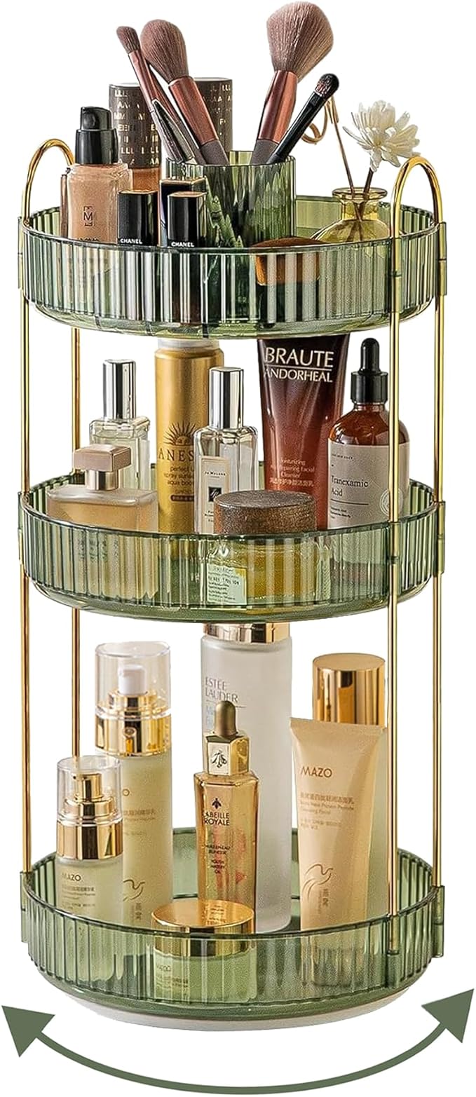 Asayuee 360 Rotating Makeup Organizer,3 Tier Large Capacity Make Up Organizers and Storage,Skincare Perfume Vanity Organizers
