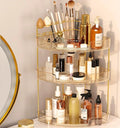 FELIZHOUSE 3-Tier Corner Bathroom Counter Organizer, Bathroom Countertop Shelf Makeup & Skincare Storage with Brush Holder fo