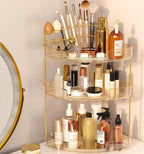 FELIZHOUSE 3-Tier Corner Bathroom Counter Organizer, Bathroom Countertop Shelf Makeup & Skincare Storage with Brush Holder fo