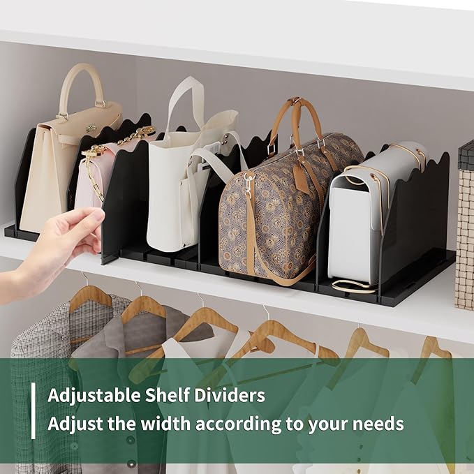 SPACEKEEPER Shelf Divider for Closet, Adjustable Purse Organizers Handbag Separators Storage Organizer Bookshelf Separator Di