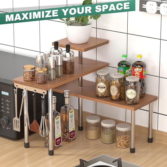 ZHWS Bathroom Counter Organizer Corner Countertop Shelf Adjustable 3 Tier Corner Shelf Kitchen Counter Organizer with 4 Metal