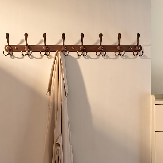 Dseap Coat Rack Wall Mount - 29.5” Long 8-Tri-Hooks Heavy Duty Coat Hanger Rail Wall Hooks for Hanging Coats Hats Clothing Cl