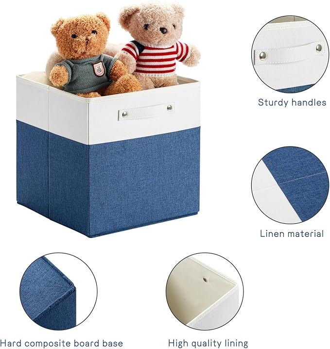 FinishingBo 13 x 13 Inch Fine Linen Storage Bins with Handles，Fabric Cube Boxs，Basket Organizers for Shelves for Home, Closet