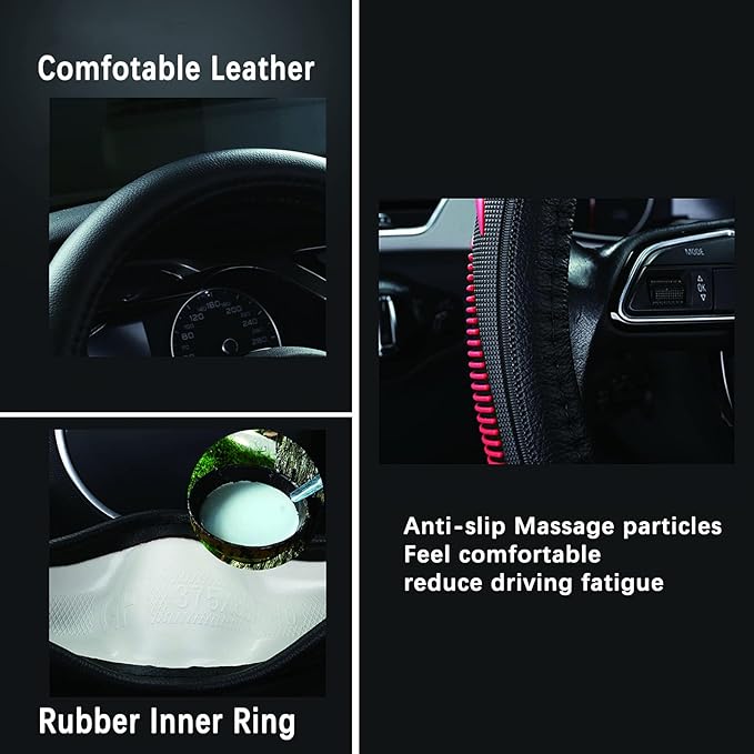 Yangday Leather Steering Wheel Cover for Ford F150 F250 F350, 15.5-16 inches Car Steering Wheel Cover with Anti-Slip Massage 