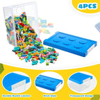 Vicenpal 4 Pack Toy Storage Containers with Lids Brick Shaped Kids Toy Organizer Box Plastic Clear Stackable Bin Chest for Bu