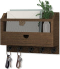Nekon Key and Mail Holder for Wall, Key Organizer with 5 Hooks & Storage Drawer, 11" W x 7.9" H x 3.1" D Wooden Key Rack for 