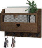 Nekon Key and Mail Holder for Wall, Key Organizer with 5 Hooks & Storage Drawer, 11" W x 7.9" H x 3.1" D Wooden Key Rack for 