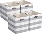 11x11 Cube Storage Bins, Collapsible Fabric Storage Cubes, Cubby Storage Organizer Bins Striped Container Baskets for Organiz