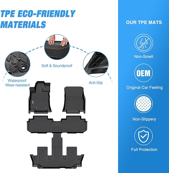 Nilight TPE Floor Mats for Subaru Ascent 7 Seater 2nd Row Bucket Seat 2019 2020 2021 2022 2023 2024 2025 2026 All Weather Custom Fit Heavy Duty Floor Liners