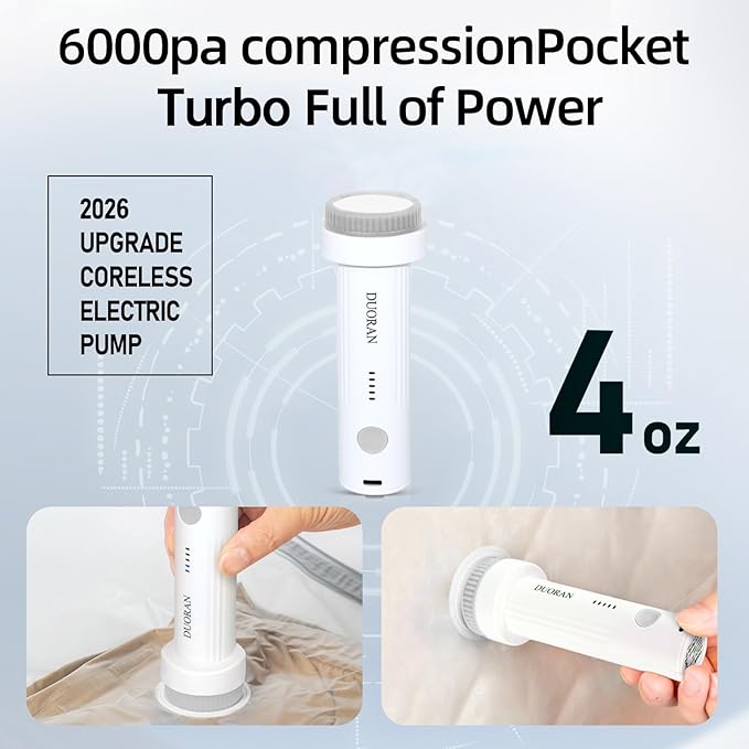 Cordless Electric Vacuum Pump for Vacuum Storage Bags Travel Air Pump, Portable USB Rechargeable Seal & Compression Bag Pump 