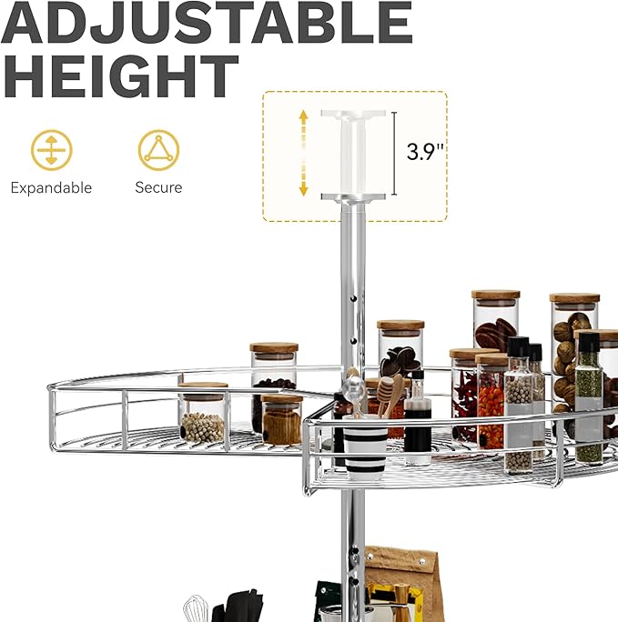 DWVO 31″ Kidney 2-Tier Lazy Susan – Telescoping Mount Corner Cabinet Organizer with Pie-Shelf Design, for Bathroom,Kitchen Ca