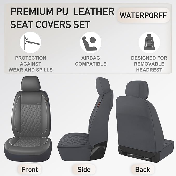 CAROMOP Faux Leather Car Seat Covers Full Set,Luxury and Comfortable Covers for Cars,Split Bench Compatible Car Interior Cove