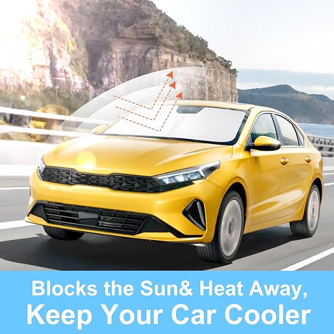 Front Windshield Sun Shade Foldable Car Front Window Sun Shade Windshield Shade Custom Fit for 2019-2023 Kia Forte Block UV Rays Accessories Heat Keep Cooler