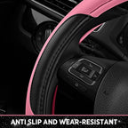 Road Comforts Leather Steering Wheel Cover - Made with PVC Leather - Anti-Slip, Universal Fit 14 1/2 inches to 15 inches - Pi