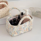Small Storage Basket Organizer, Mini Fabric Floral Storage Baskets with Handle, Quilted Portable Collapsible Storage (M)