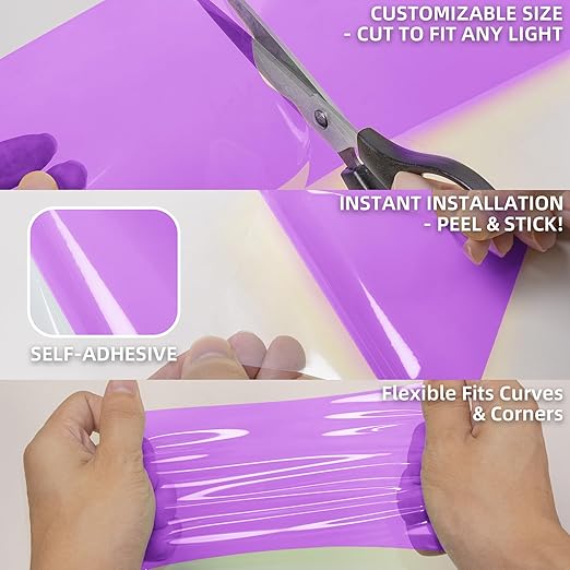 Lypumso Color Transform Light Filters, DIY Self Adhesive Car Light Tint Repair Tape for Headlight Fog Tail Lights, Transparent Outdoor Lights Window Home Decor Vinyl Wrap Film (Purple, 4in x 20ft)