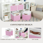 Temary Foldable Cube Baskets 4Pack - Clothes Shelf Storage with Handles, Fabric Storage Organizer Bins (White&Pink, 13x15x13 